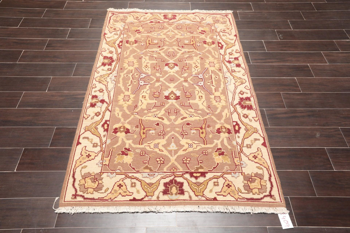 3'10" x 5'10" Hand Knotted Wool High Low Pile Area Rug Brown-1