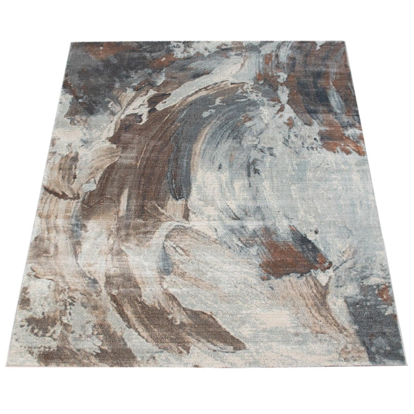Vintage Rug Low-Pile Abstract Pattern In Brown Cream-4