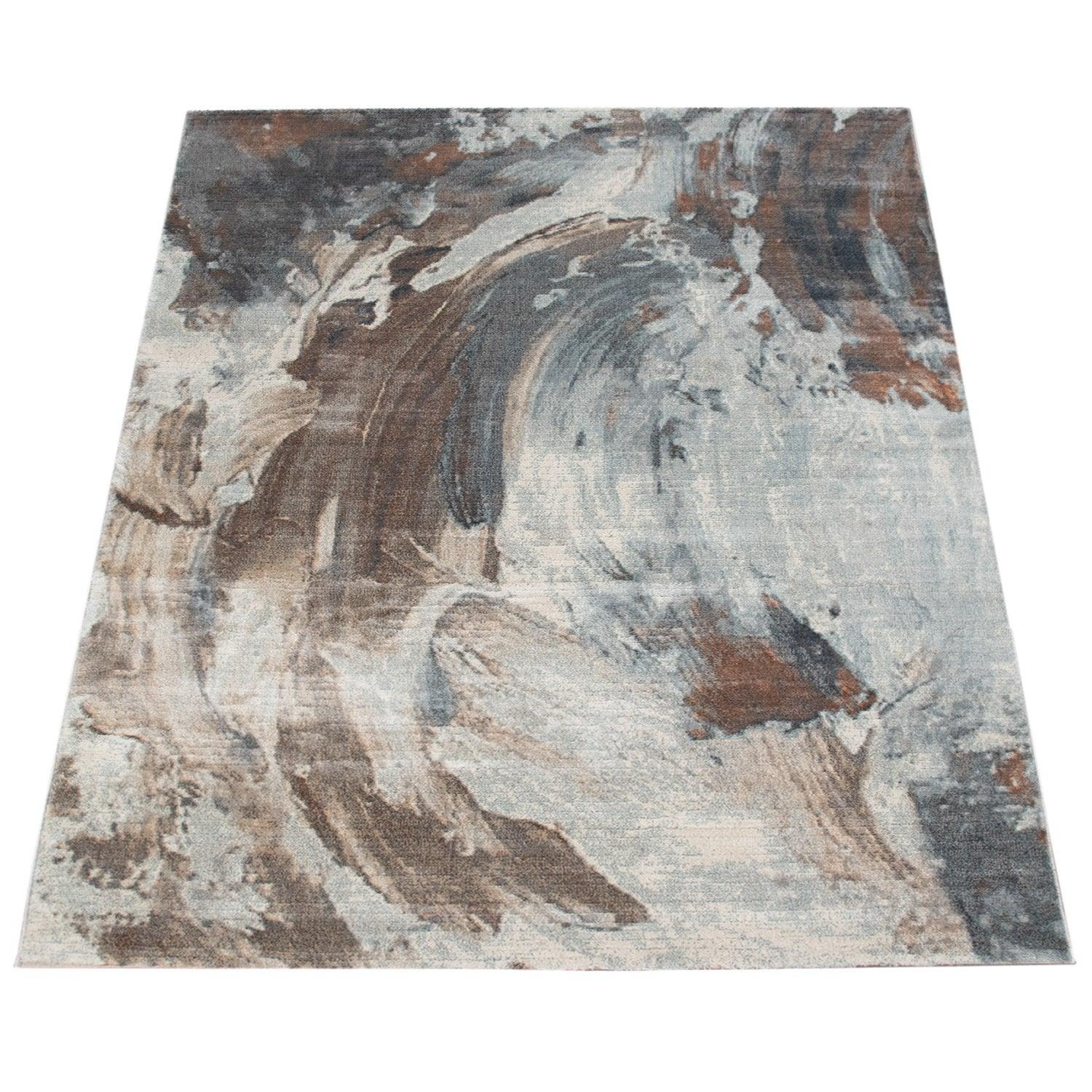 Vintage Rug Low-Pile Abstract Pattern In Brown Cream-4