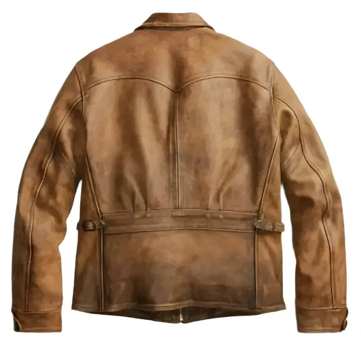 Mens Vintage Wax Tan Leather Coat-1