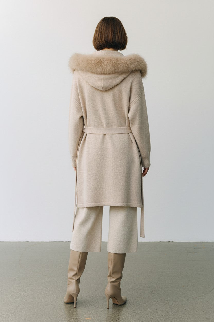 Cashmere Wrap Cardigan with Fox Fur – Cashmere Cardigan, Fur Trim-3
