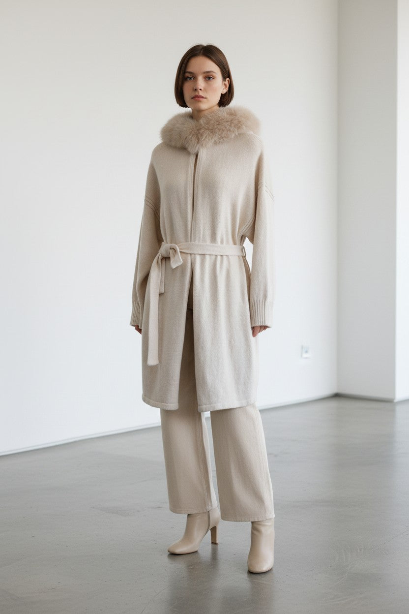 Cashmere Wrap Cardigan with Fox Fur – Cashmere Cardigan, Fur Trim-1