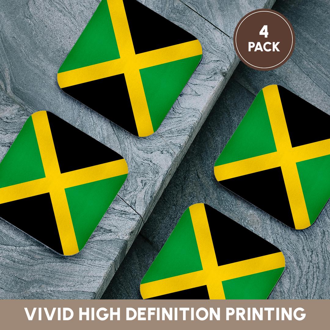 3dRose InspirationzStore Flags - Flag of Jamaica square - Caribbean Jamaican green black with yellow gold saltire cross - The Cross - Coasters (cst_158342)