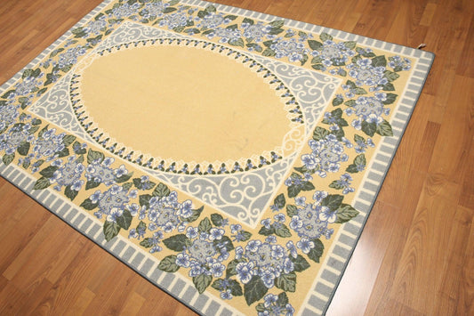 5'4"x7'8" Gold, Gray, Green, Blue, Multi Color Indonesian High Density Hand Carved Effect Modern Oriental Rug-0
