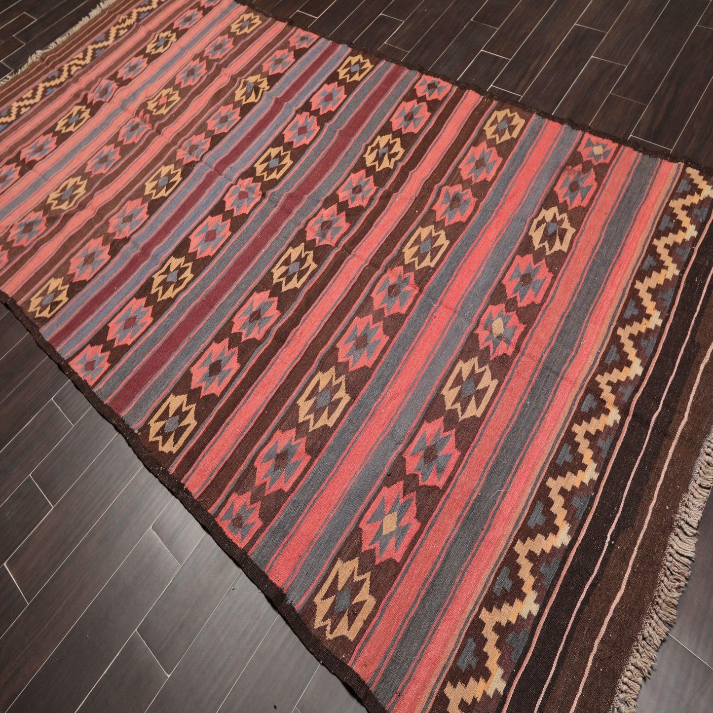 5'5" x 11'6" Vintage Hand-Woven Southwestern Kilim Oriental Area Rug Runner Rose-2