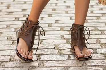 Flat Lace-up Women's Shoes, Zip Beach Sandals, Versatile Roman Shoes