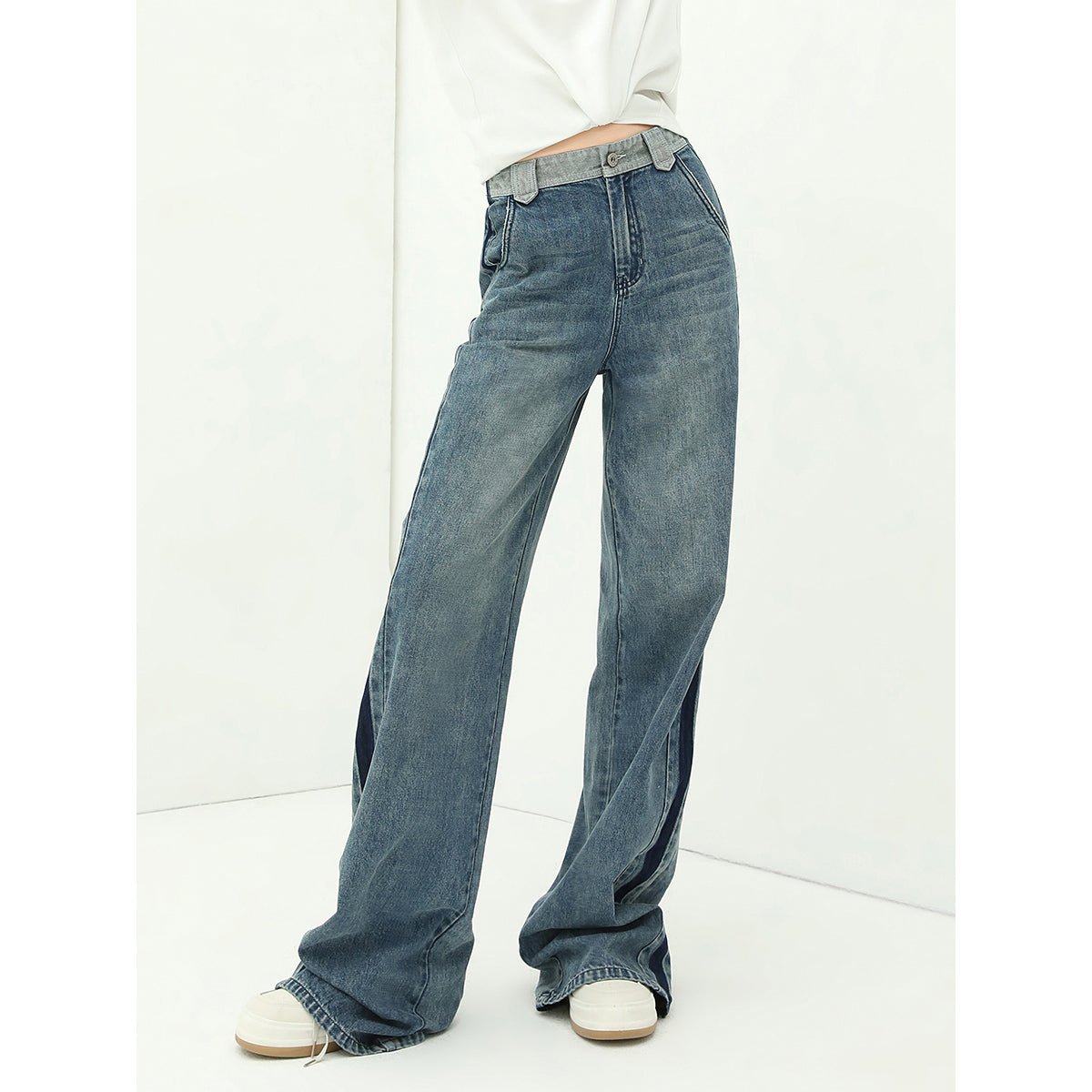 Washed Denim Flared Blue Jeans-0