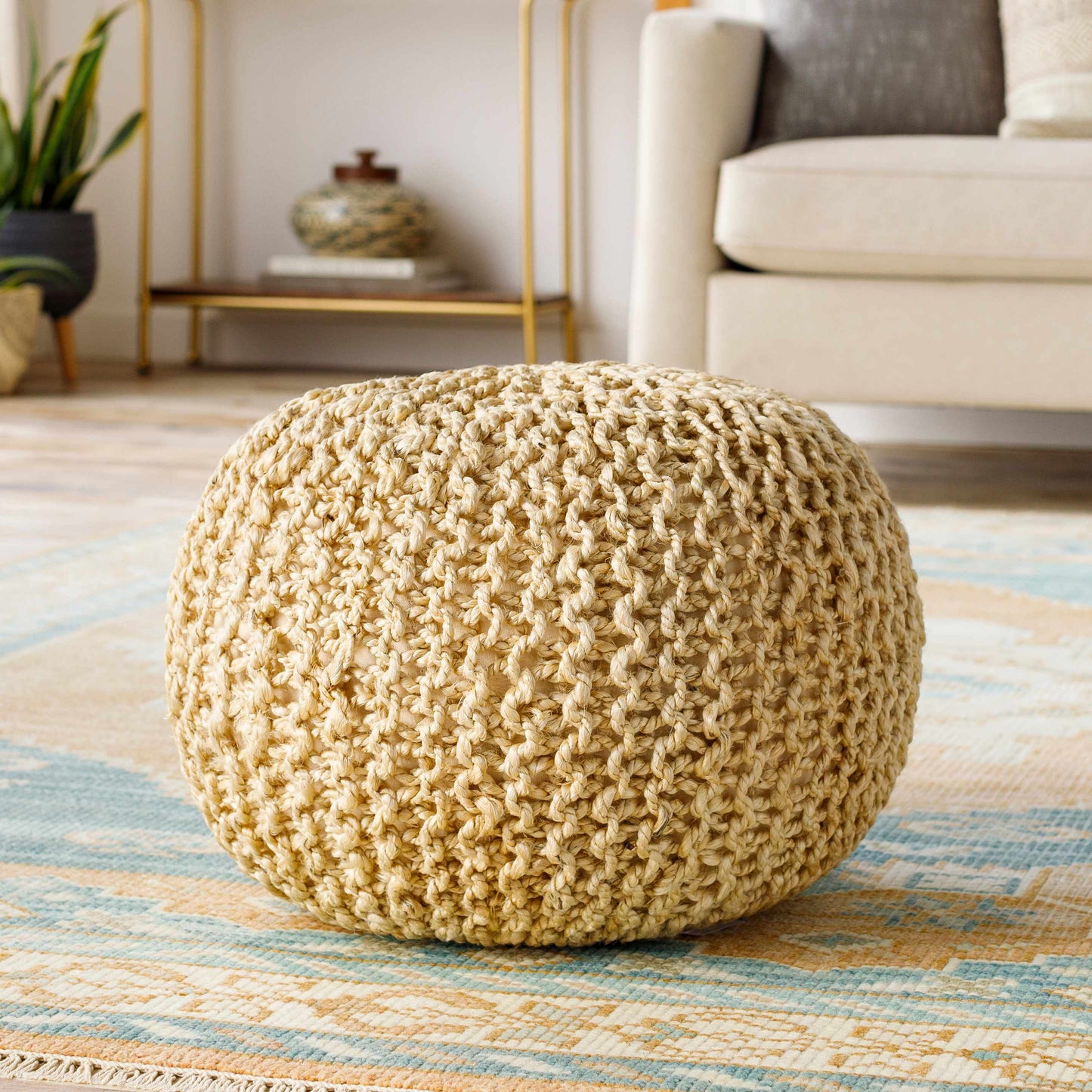 Watseka Jute Knitted Pouf-0