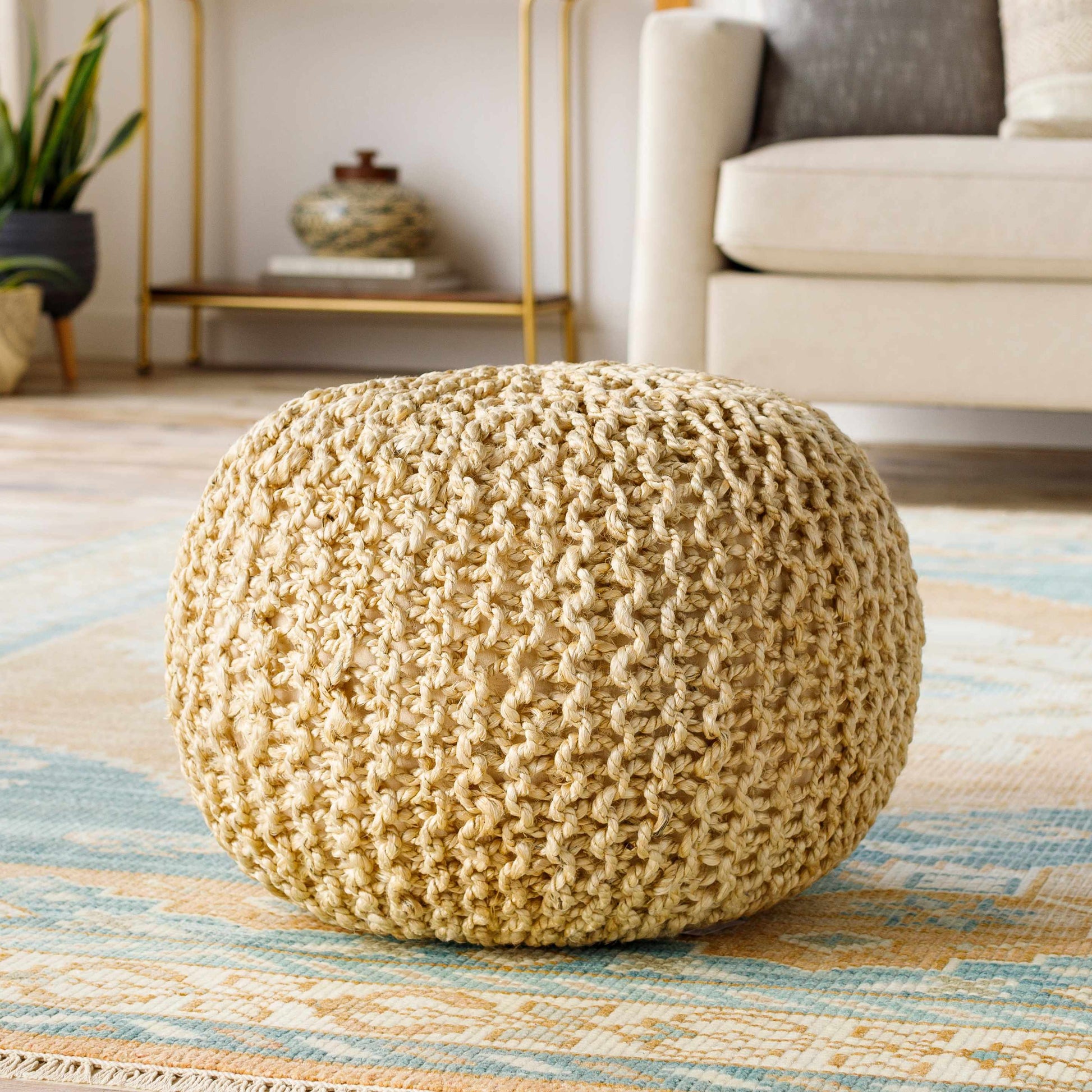 Watseka Jute Knitted Pouf-0