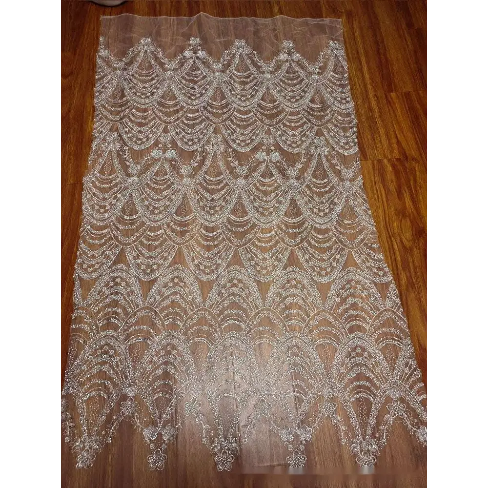 Wave Style Sequin Bead Lace Fabric Wedding Dress
