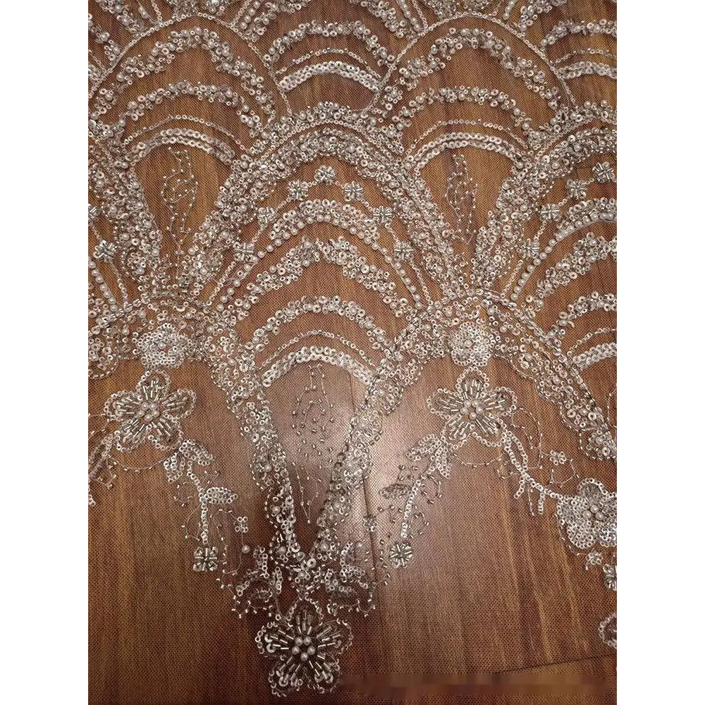 Wave Style Sequin Bead Lace Fabric Wedding Dress