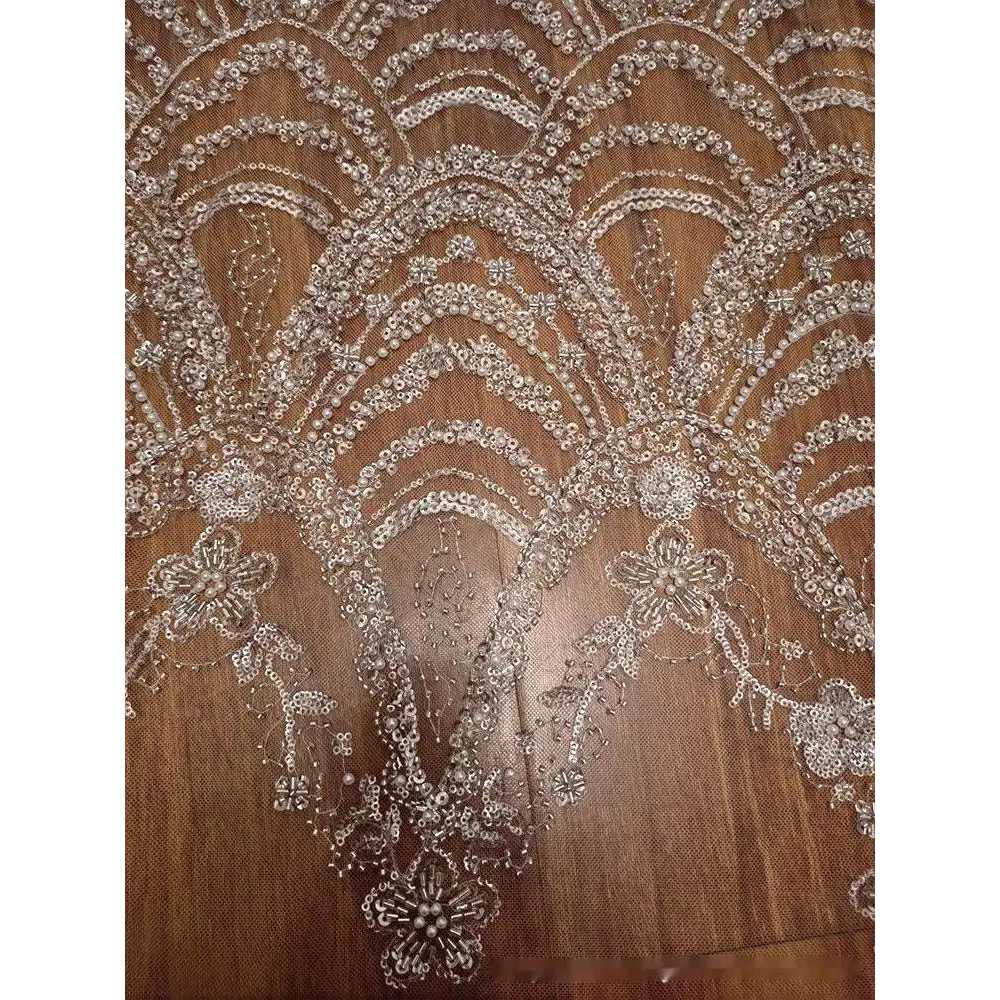 Wave Style Sequin Bead Lace Fabric Wedding Dress