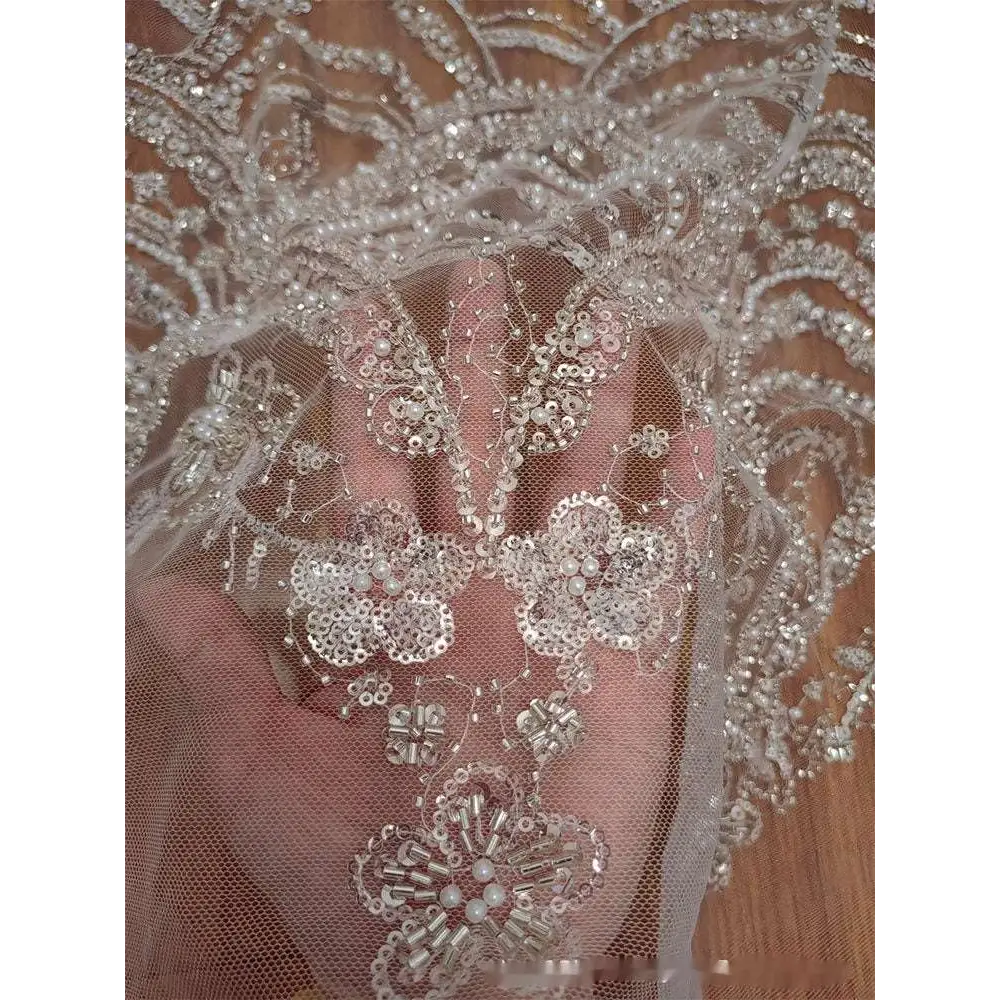 Wave Style Sequin Bead Lace Fabric Wedding Dress