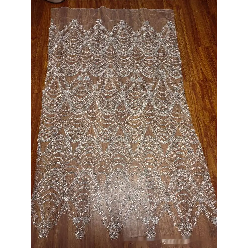Wave Style Sequin Bead Lace Fabric Wedding Dress