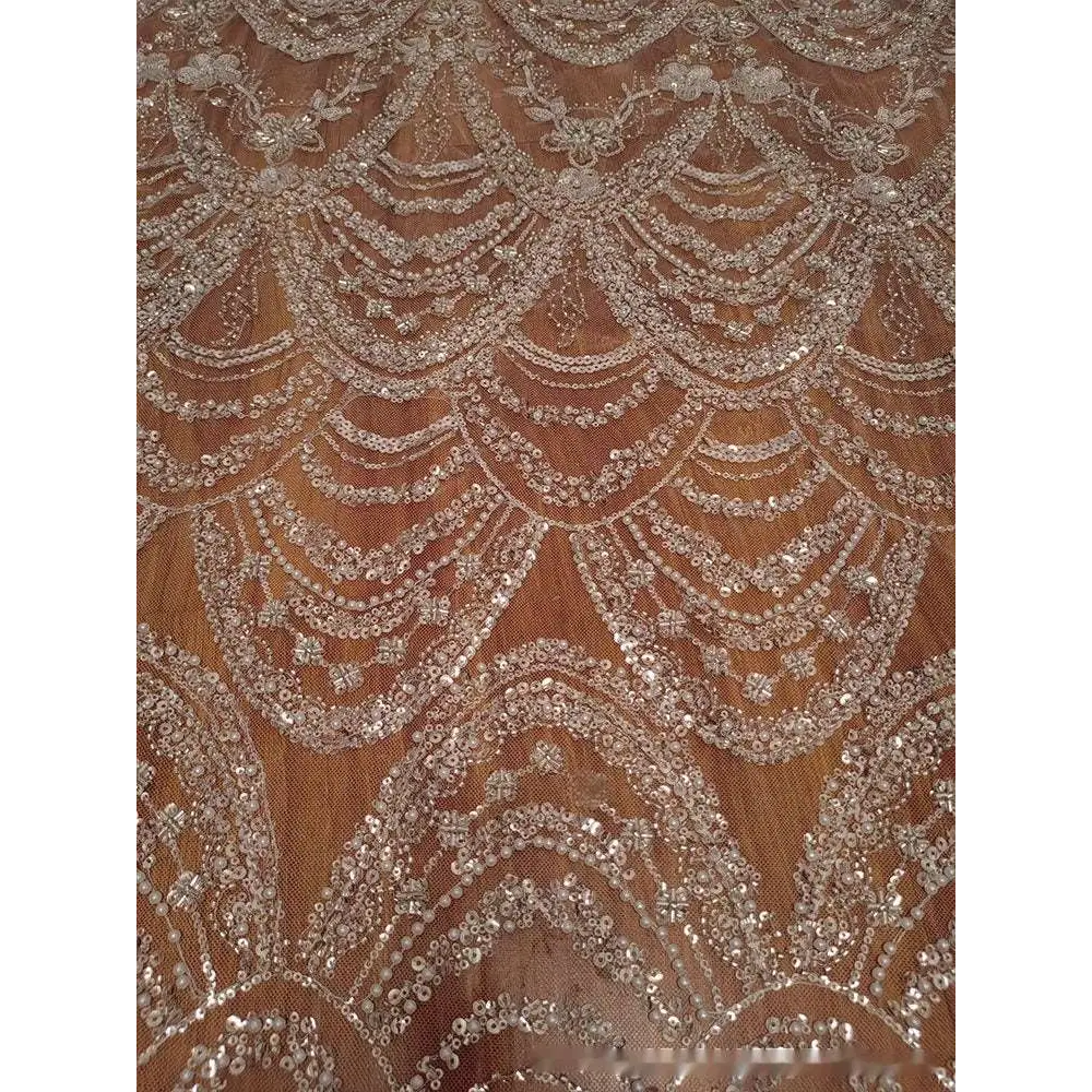 Wave Style Sequin Bead Lace Fabric Wedding Dress