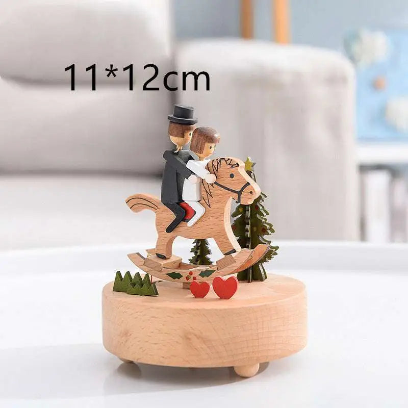 Wedding Rocking Horse Wooden Rotating Music Box