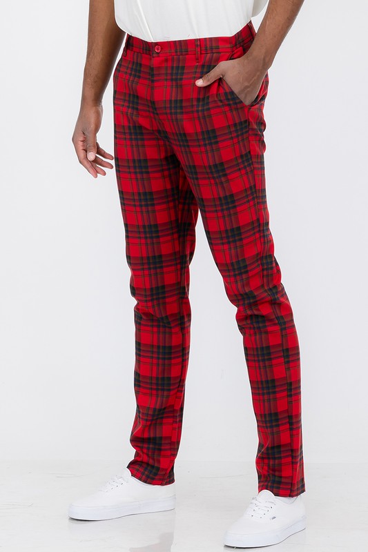 Plaid Trouser Pants
Button Fly Closure
Standard Pockets
Two Back Pockets with Button Closure
98% Polyester 2% Spandex
Slim Fit
Model is 5'11 wearing a 34" / Large

Mens Plaid Trouser Pants
Made In: Imported