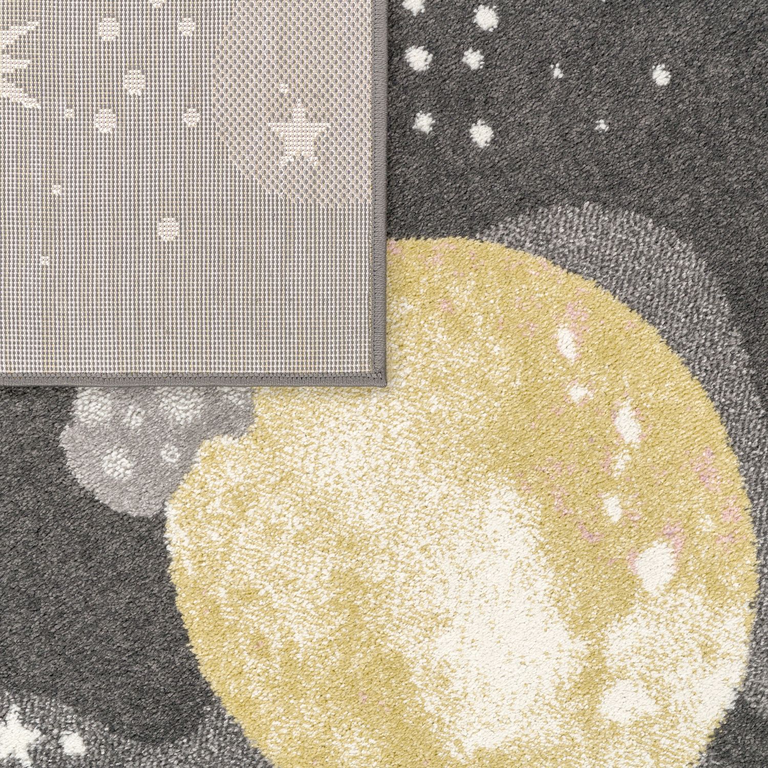 Kids Rug Nino Space with pastel colored Planets Stars in Anthracite-3