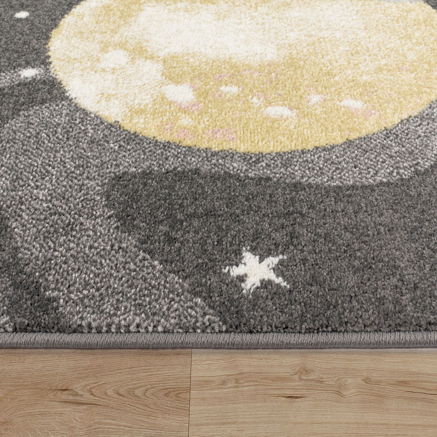 Kids Rug Nino Space with pastel colored Planets Stars in Anthracite-2