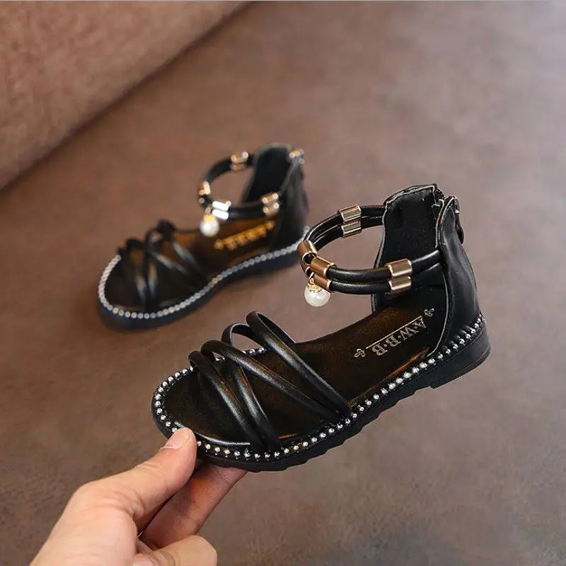 Western Style Pink Girls Sandals with Pearl Charm
