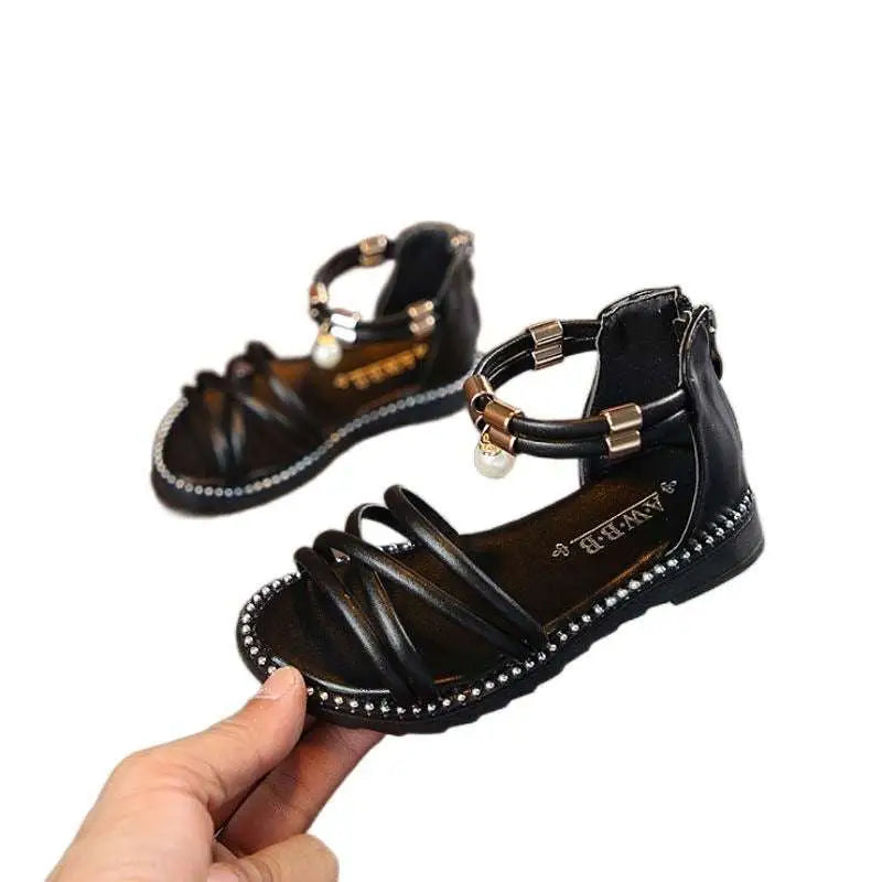 Western Style Pink Girls Sandals with Pearl Charm