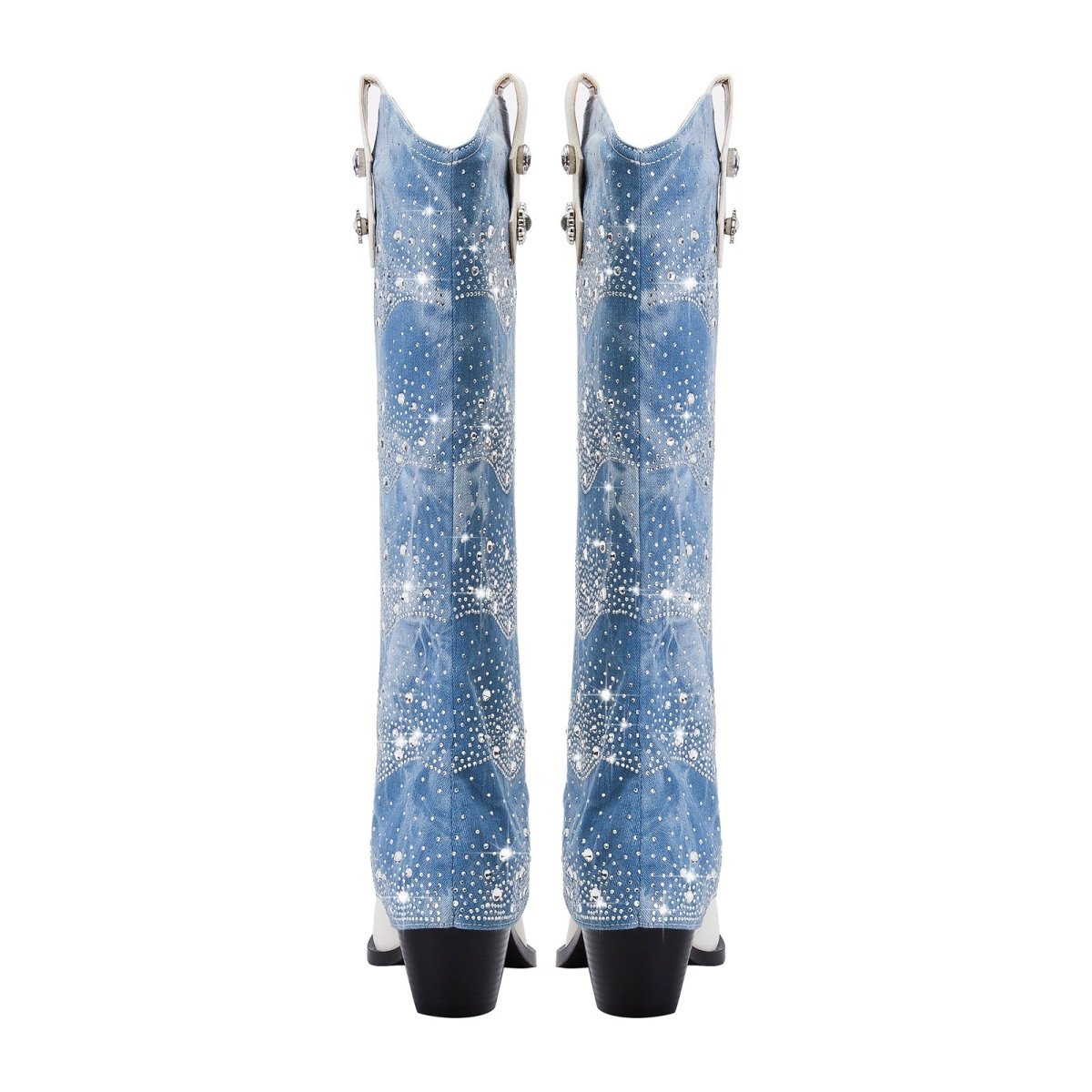 White and Denim Foldover Knee High Boots-4