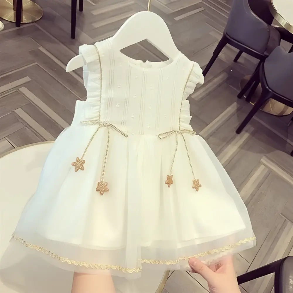 White Beaded Star Baby Gauze Dress Summer Princess Dress