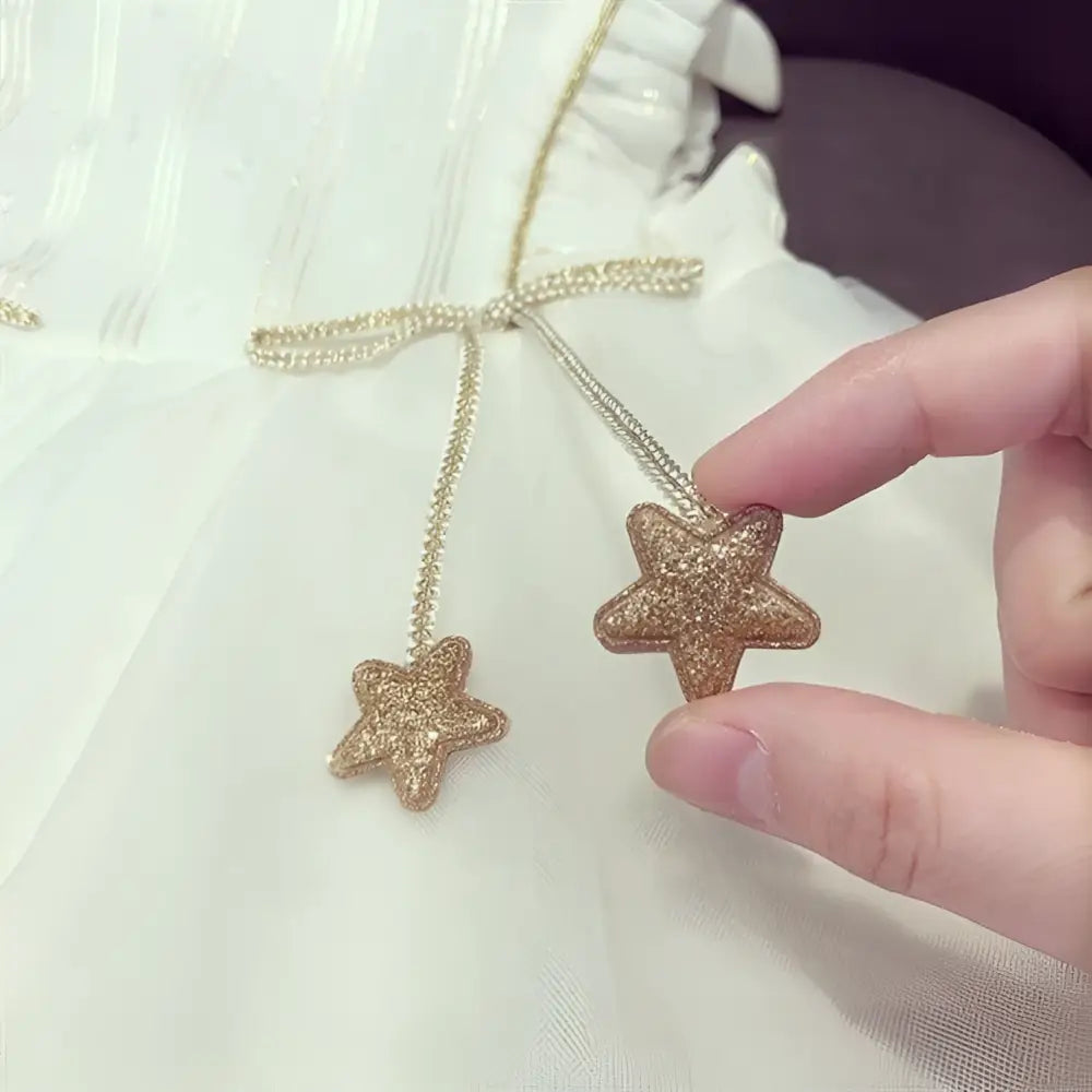 White Beaded Star Baby Gauze Dress Summer Princess Dress