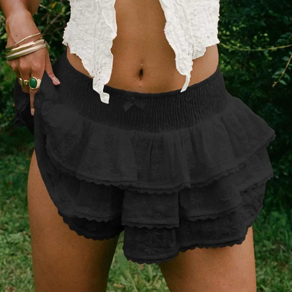 White Eyelet Lace Bow Decorative Bud Skirt