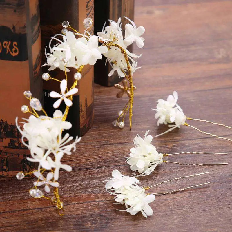 White Floral Crystal Handmade Wreath Headwear