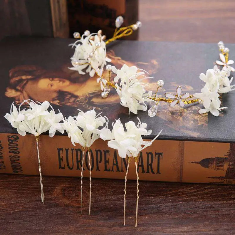 White Floral Crystal Handmade Wreath Headwear
