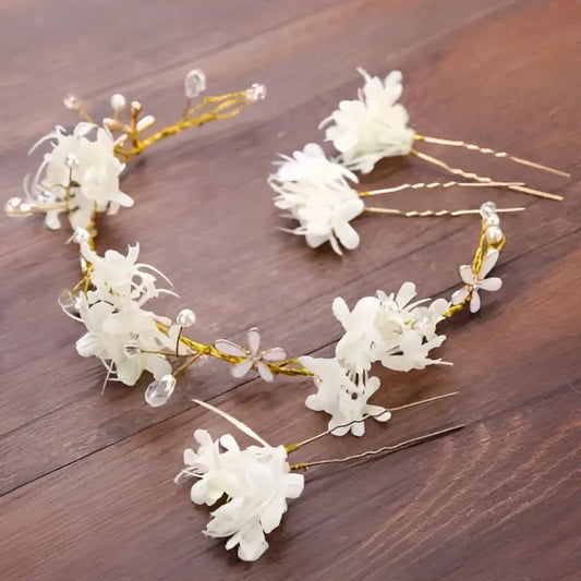 White Floral Crystal Handmade Wreath Headwear
