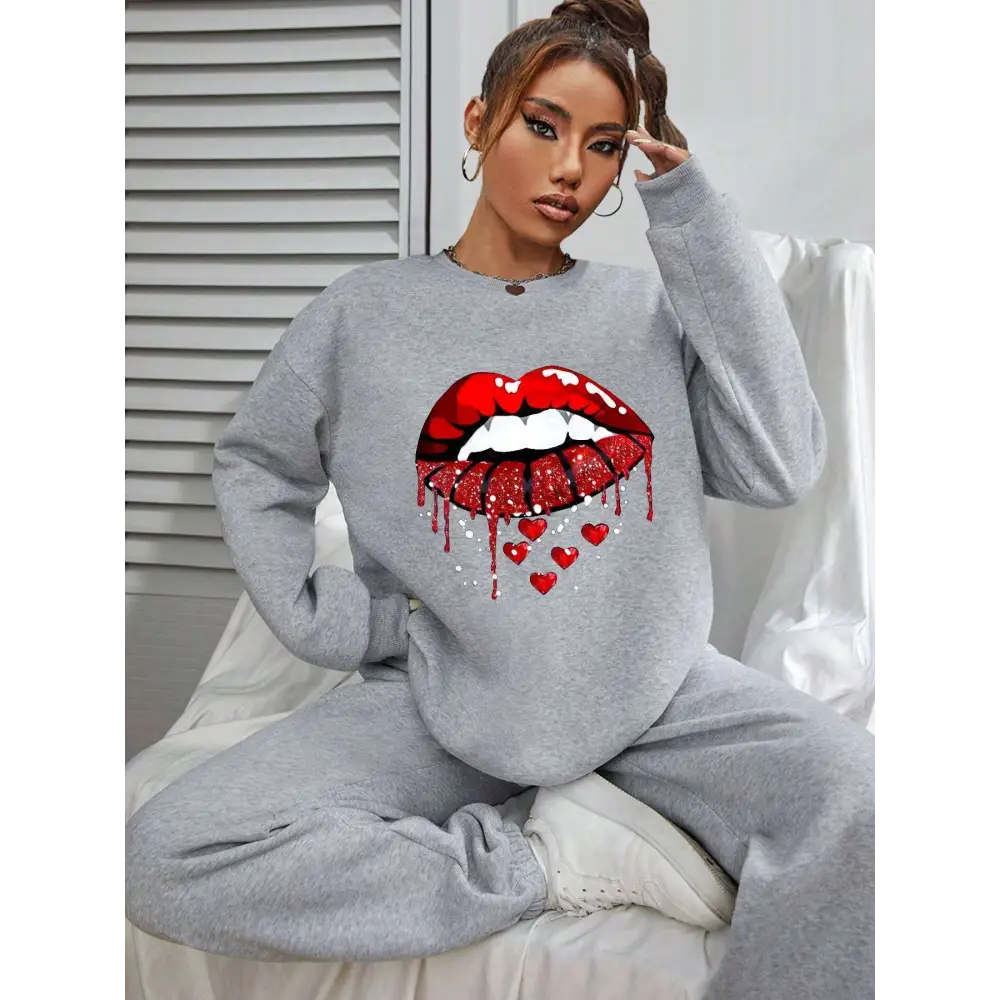 White Glitter Lips Pocketed Long Sleeve Sweatshirt