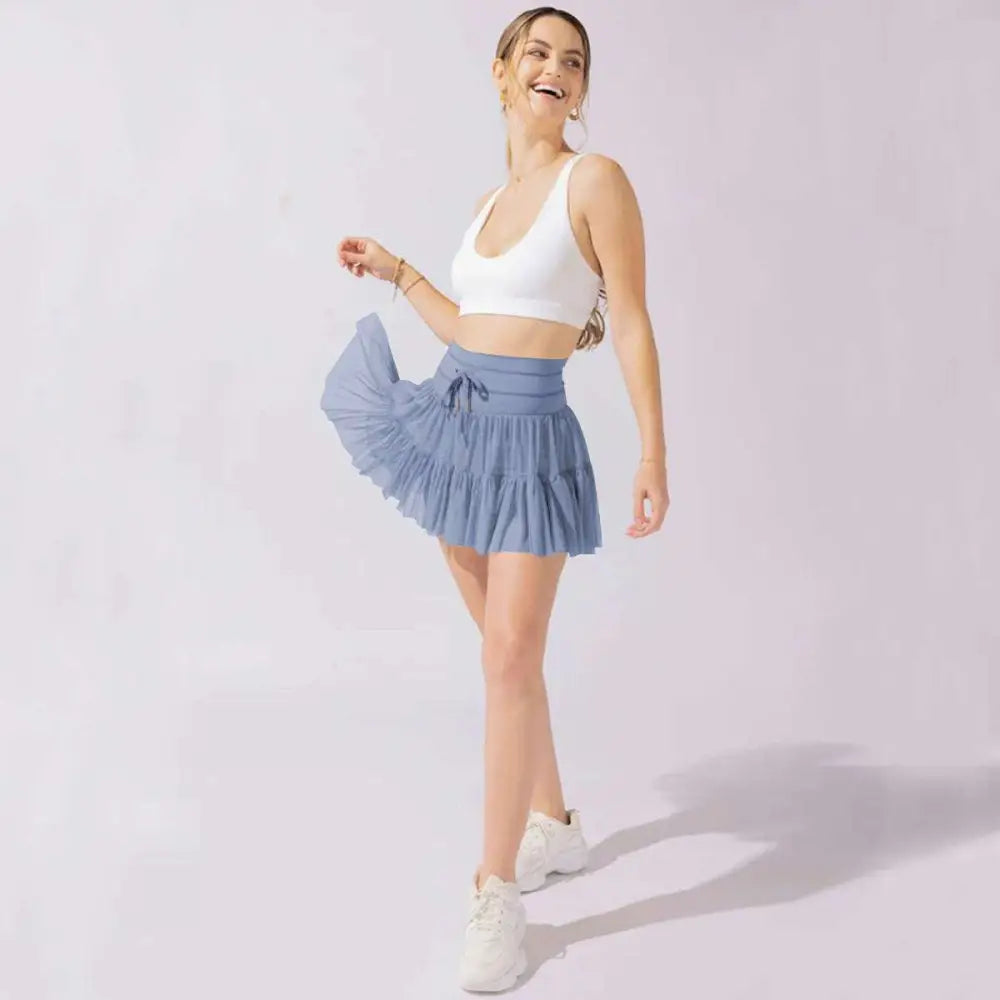 White High Waist Pleated Skirt with Safety Pants