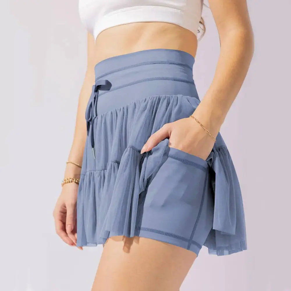 White High Waist Pleated Skirt with Safety Pants