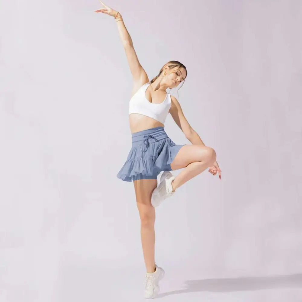 White High Waist Pleated Skirt with Safety Pants
