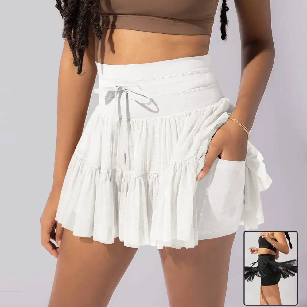White High Waist Pleated Skirt with Safety Pants