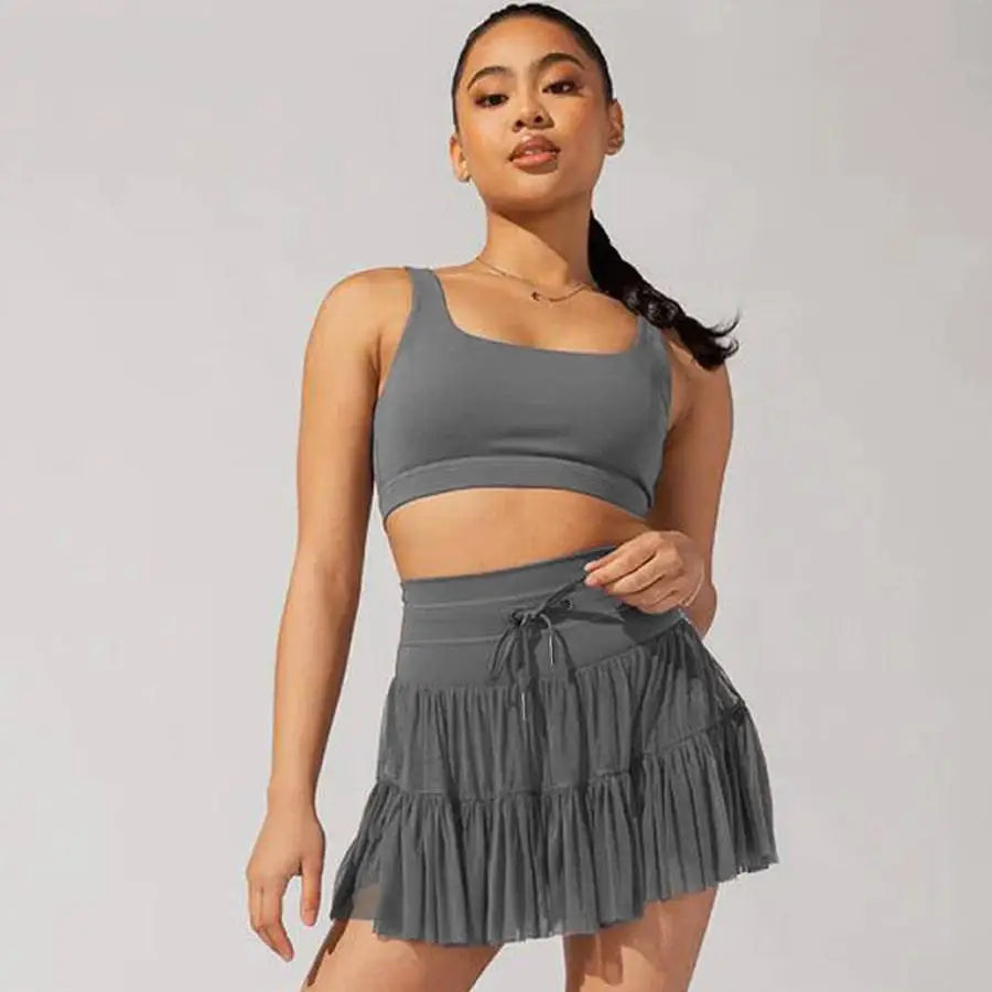 White High Waist Pleated Skirt with Safety Pants