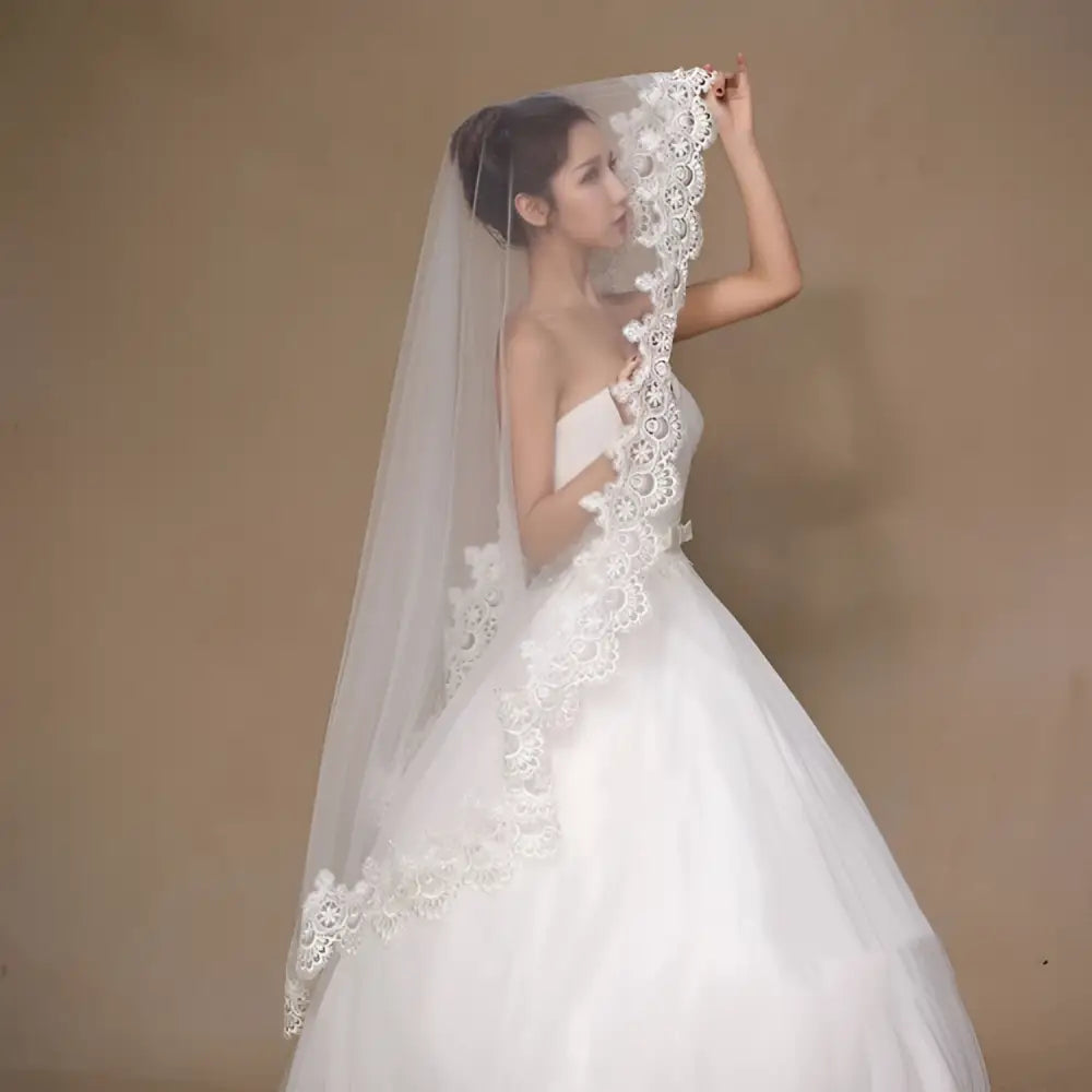 White Lace Floral Wholesale White Bride Veil