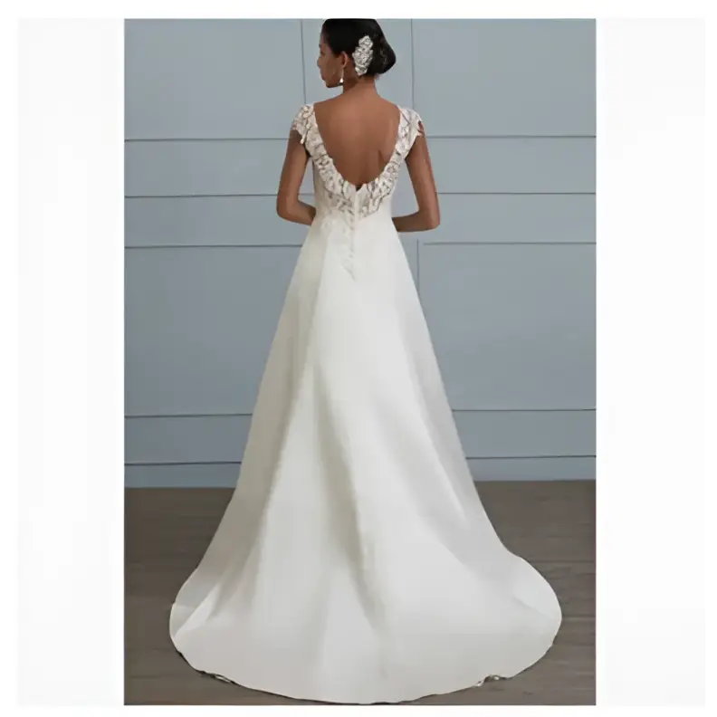 White Lace Satin A-Line Wedding Gown mso-font-pitch variable