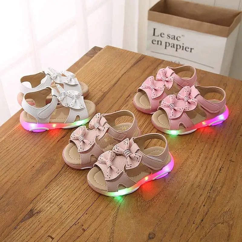 White LED Flashing Princess Shoes with Bows