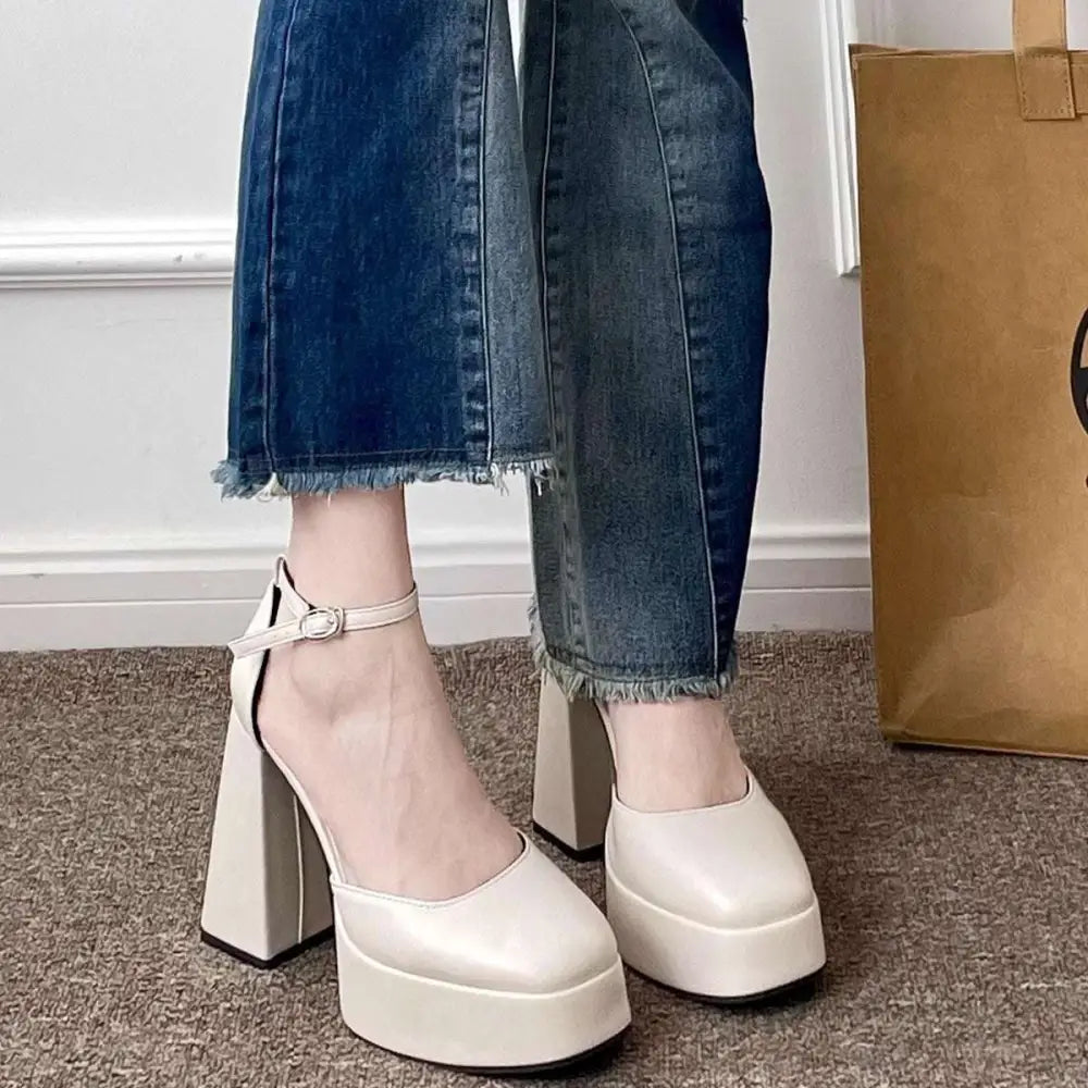 White Patent Super High Heel Platform Mary Janes
