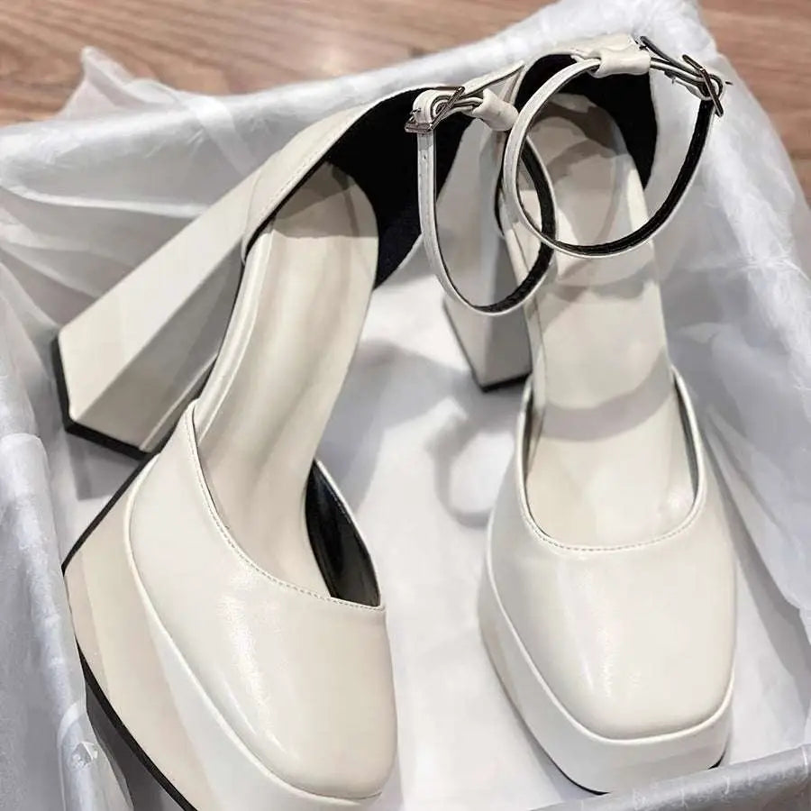 White Patent Super High Heel Platform Mary Janes