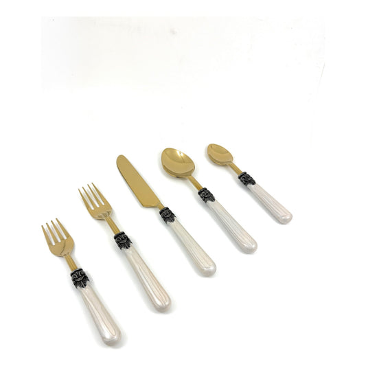 White Resin Handle Flatware set of 20 Antique Design