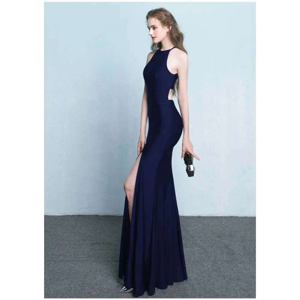 White Satin Halter Neck Evening Dress