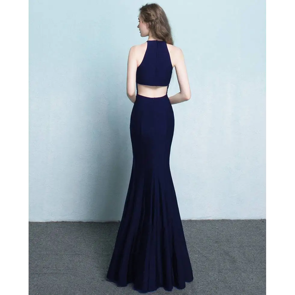 White Satin Halter Neck Evening Dress