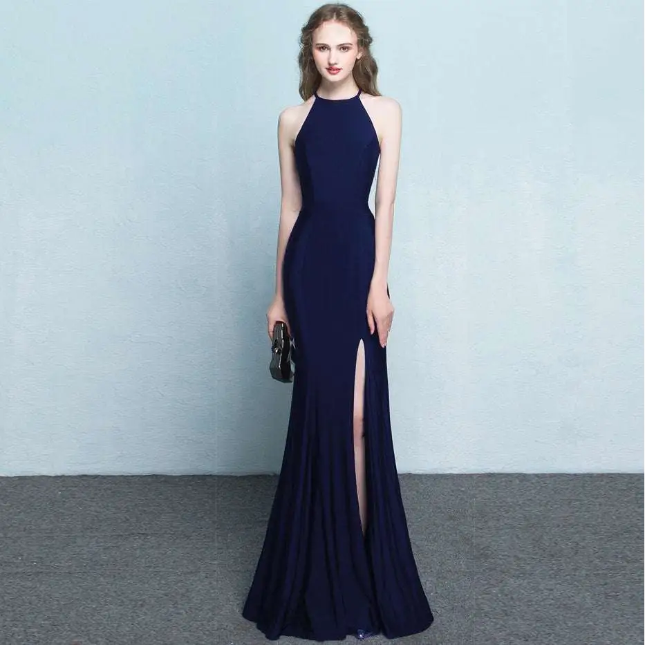 White Satin Halter Neck Evening Dress