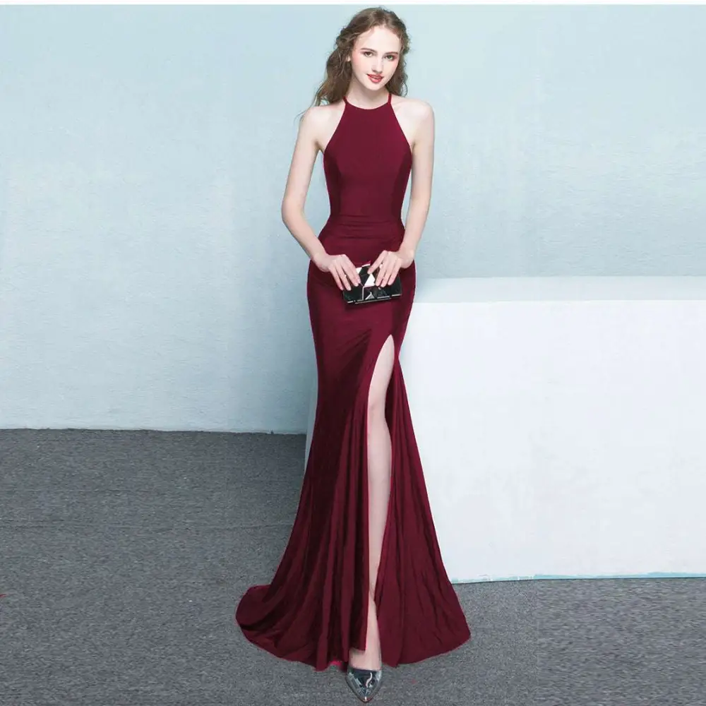 White Satin Halter Neck Evening Dress