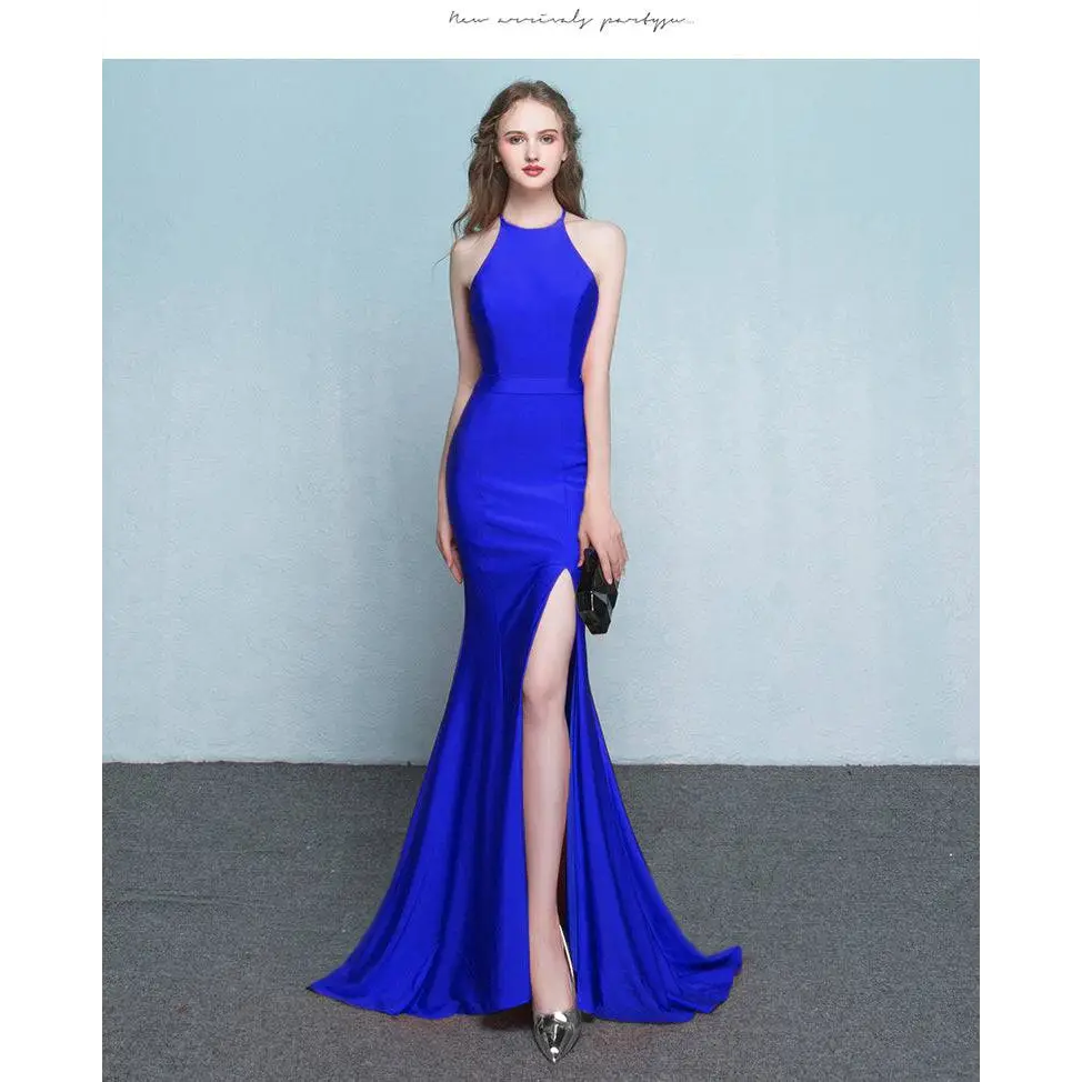 White Satin Halter Neck Evening Dress