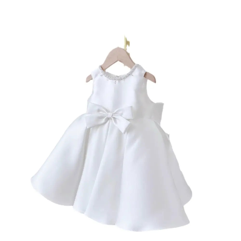 White Satin Long Sleeve Baby Dress White Classic Style
